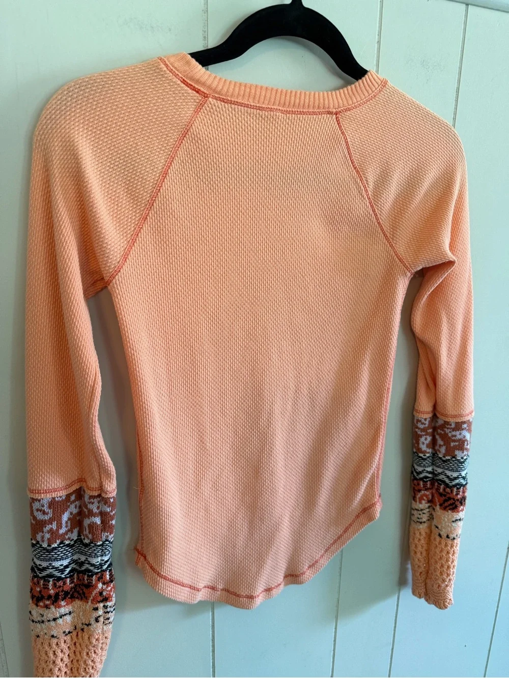 Free People Thermal Top Desert Orange Waffle Knit Crochet Boho SIze XS